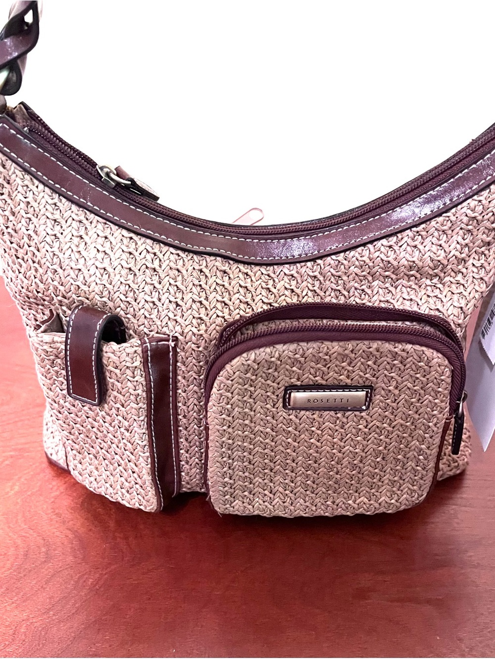 Rosetti Beige Woven Shoulder Bag with detachable wallet